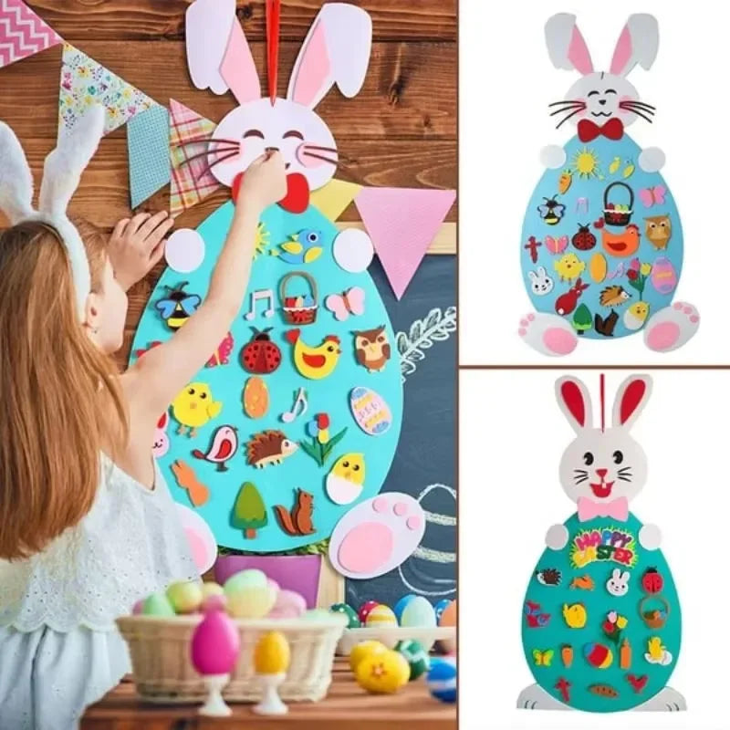 Diy Felt Bunny Creative Puzzle Wall Stickers Kids Tic Tac Toe Wall Sticker Toys Holiday Bunny Hanging Felt Easter Bunny