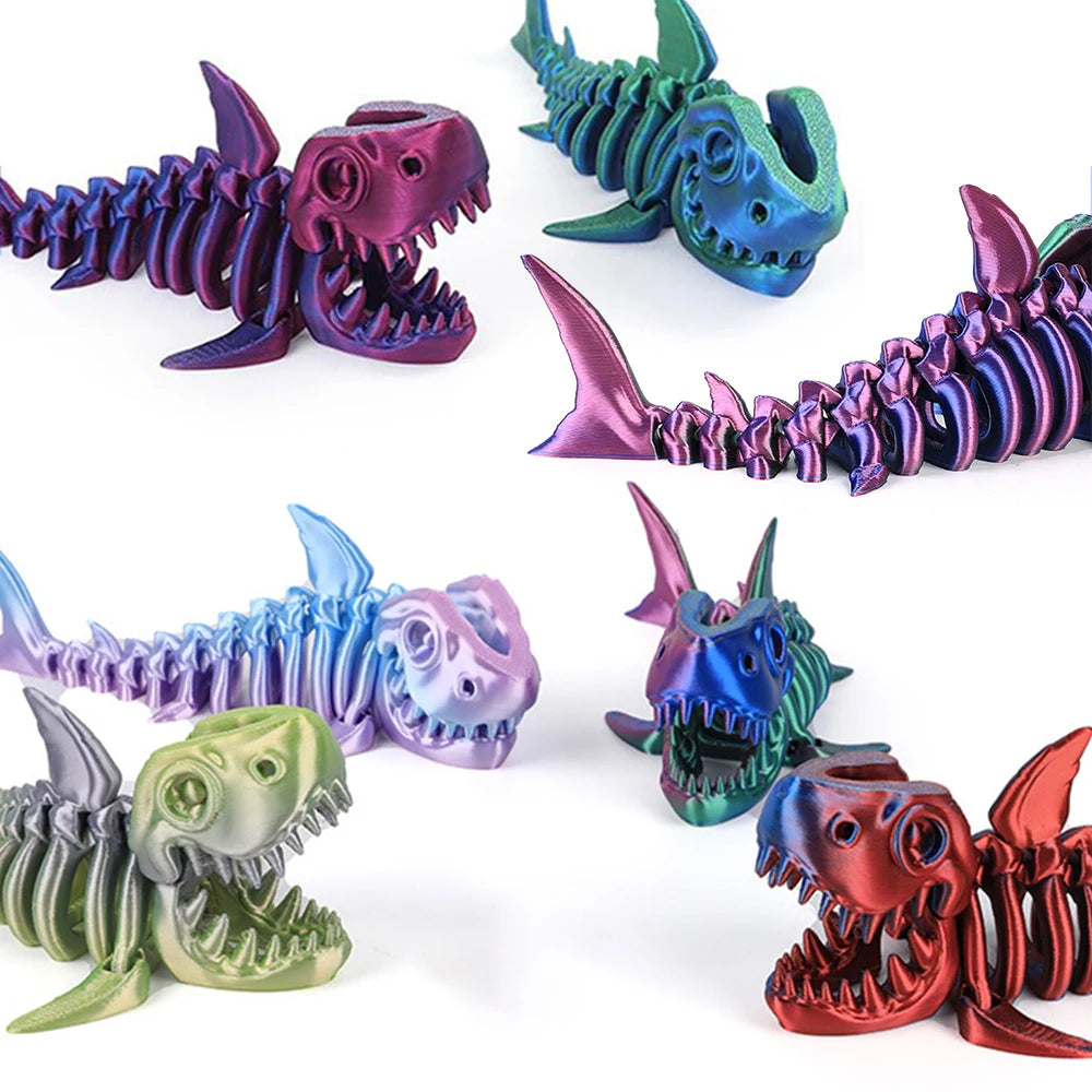 3D Printed Bony Shark Model Toys Animals Figurines Multi-Jointed Fishbowl Setting Decorative Desktop Ornament Kids Novelty Gifts