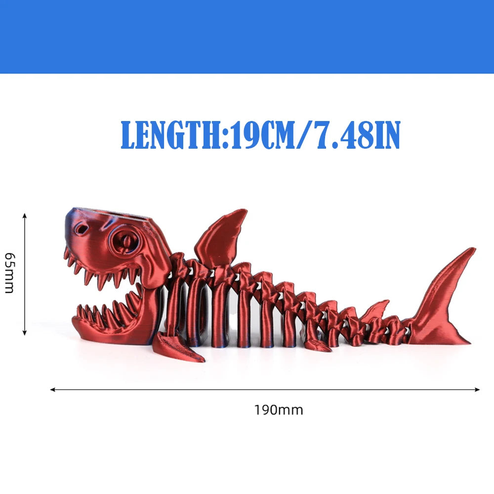 3D Printed Bony Shark Model Toys Animals Figurines Multi-Jointed Fishbowl Setting Decorative Desktop Ornament Kids Novelty Gifts