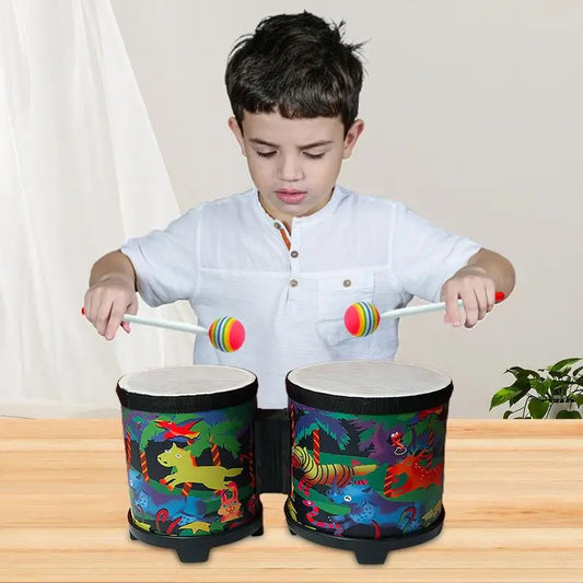 Bongo Drum Cute Hand Drum Musical Toy Cute Wooden Musical Instruments With 2 Colorful Drumsticks Christmas Birthday Gift