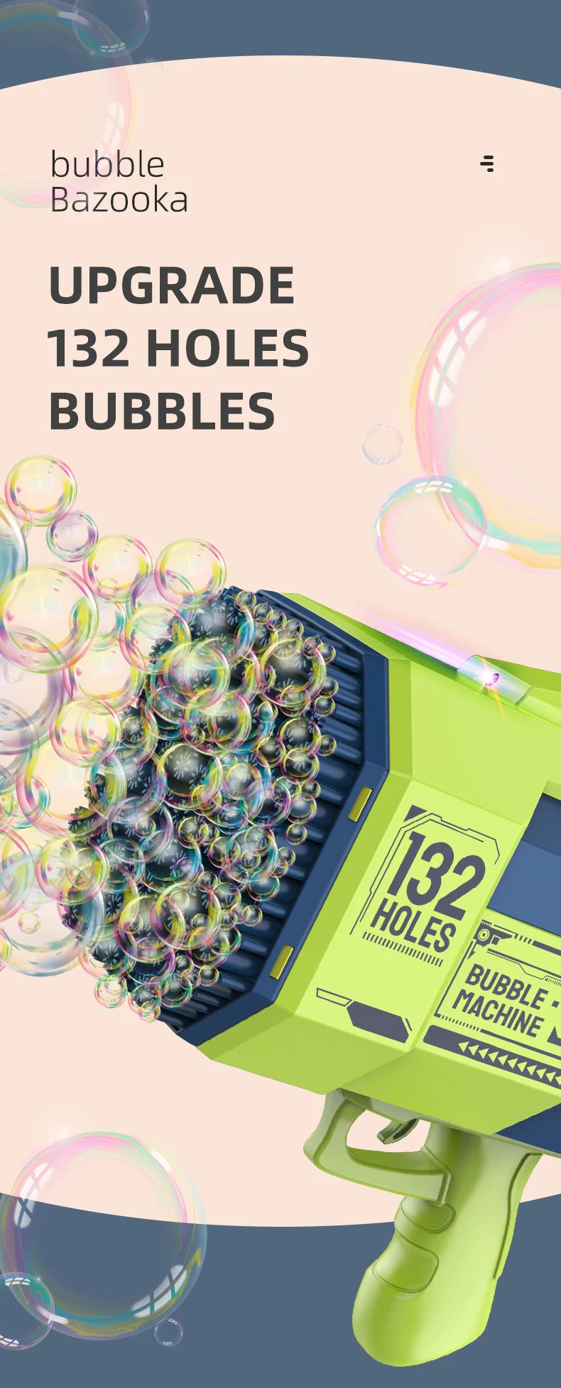 132 Holes Bubble Machine Gun Bubble Machine for Adults Kids Summer Toy Gift Outdoor Indoor Birthday Wedding Party