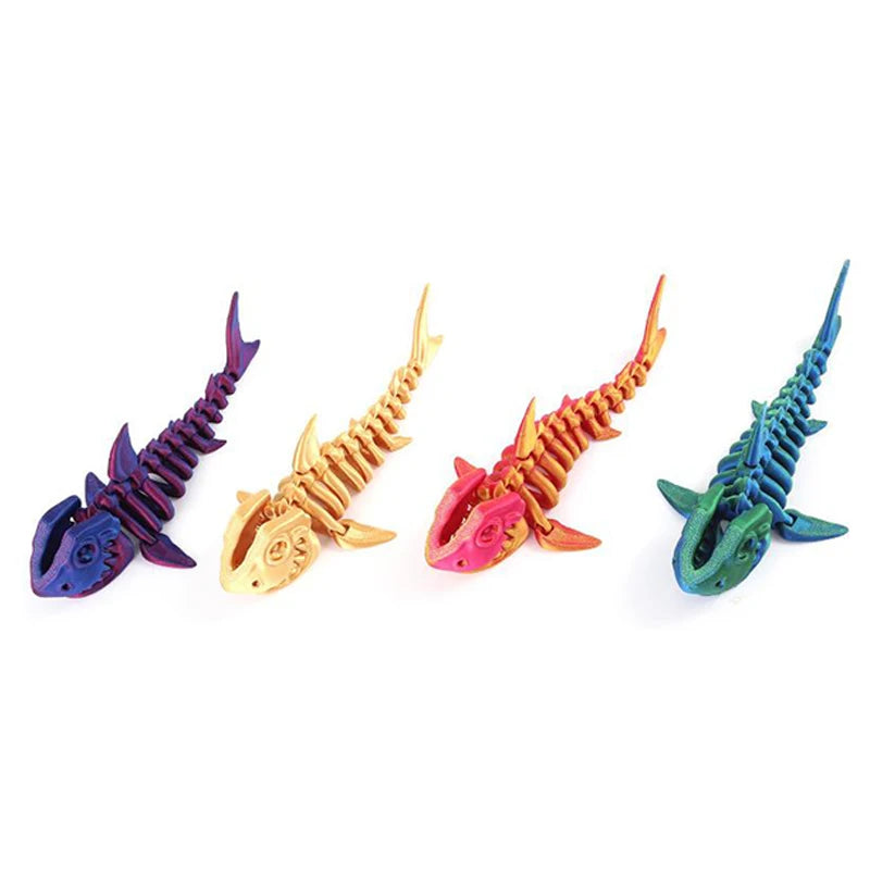 3D Printed Bony Shark Model Toys Animals Figurines Multi-Jointed Fishbowl Setting Decorative Desktop Ornament Kids Novelty Gifts