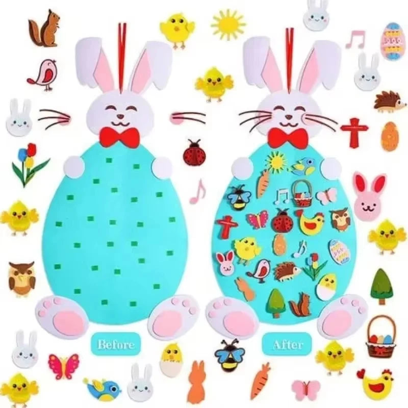 Diy Felt Bunny Creative Puzzle Wall Stickers Kids Tic Tac Toe Wall Sticker Toys Holiday Bunny Hanging Felt Easter Bunny