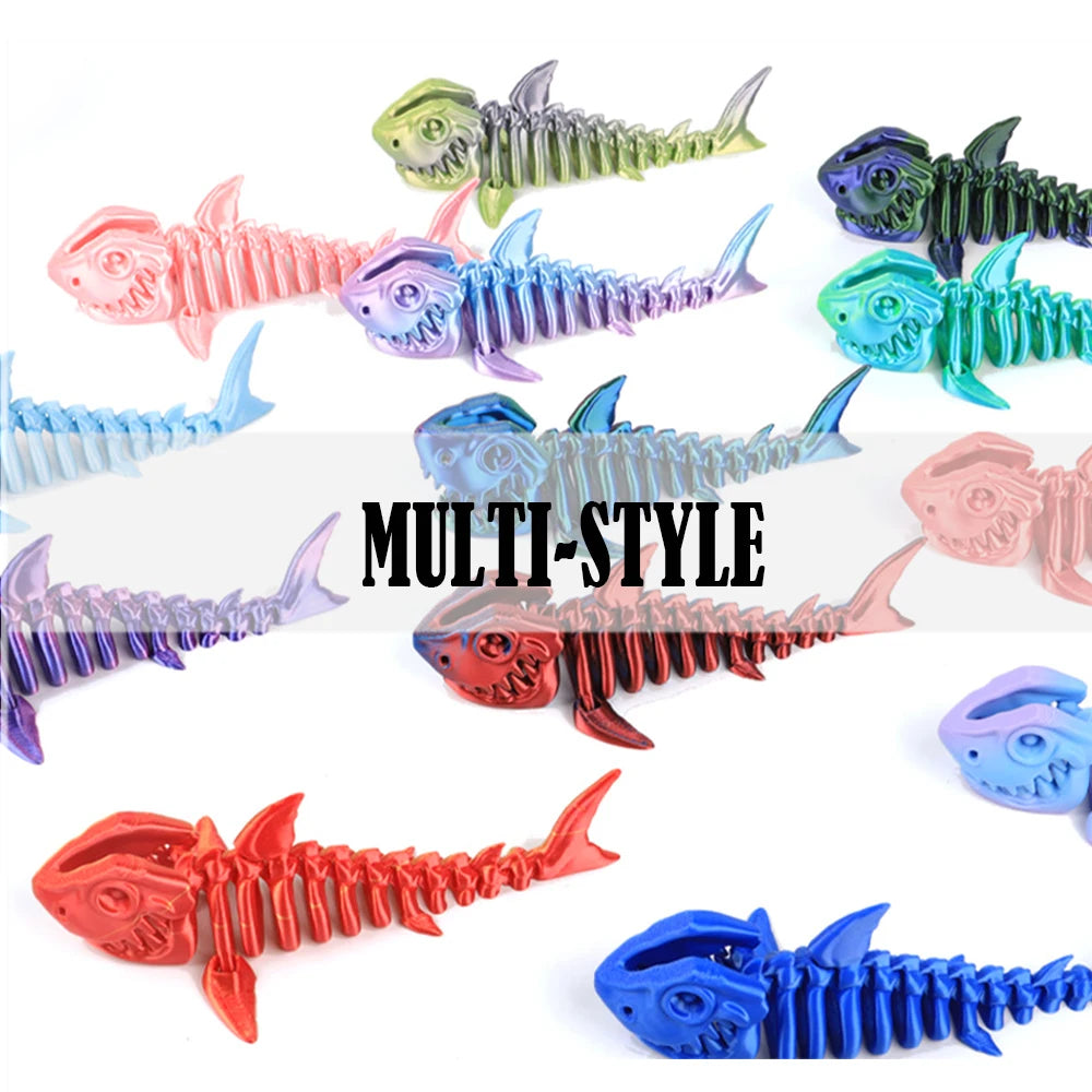 3D Printed Bony Shark Model Toys Animals Figurines Multi-Jointed Fishbowl Setting Decorative Desktop Ornament Kids Novelty Gifts