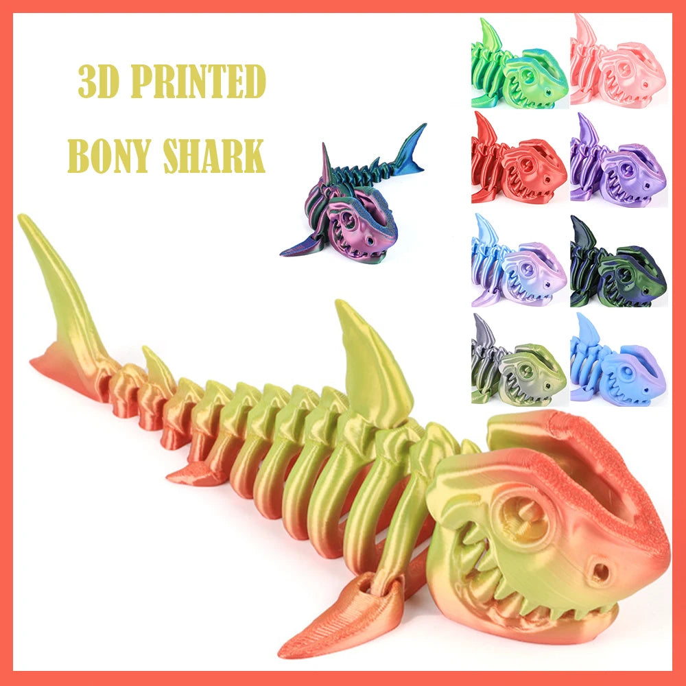 3D Printed Bony Shark Model Toys Animals Figurines Multi-Jointed Fishbowl Setting Decorative Desktop Ornament Kids Novelty Gifts