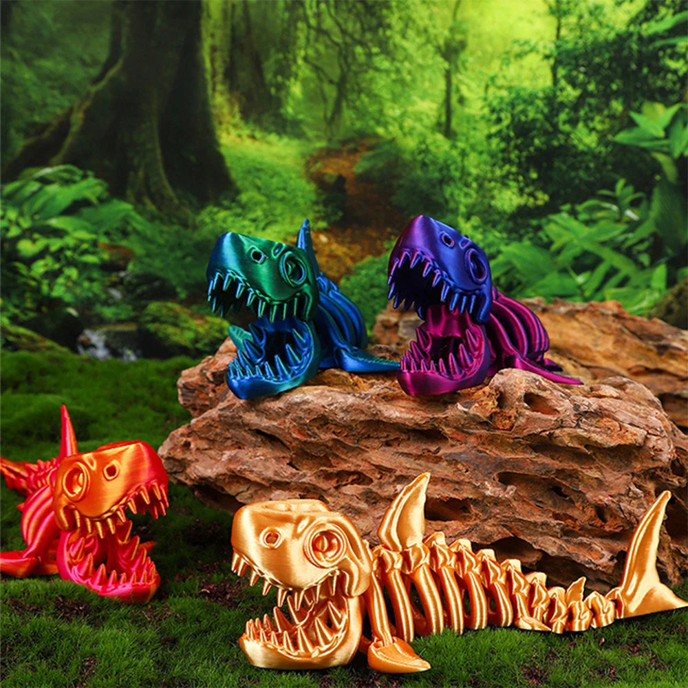 3D Printed Bony Shark Model Toys Animals Figurines Multi-Jointed Fishbowl Setting Decorative Desktop Ornament Kids Novelty Gifts