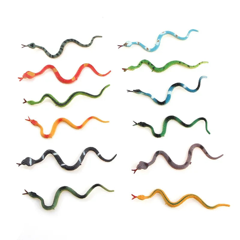 12Pcs High Simulation Toy Plastic Snake Model Funny Scary Snake Kids Gag Prank Funny Favor Toys Halloween Prank Prop for Decors