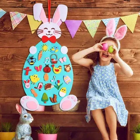 Diy Felt Bunny Creative Puzzle Wall Stickers Kids Tic Tac Toe Wall Sticker Toys Holiday Bunny Hanging Felt Easter Bunny